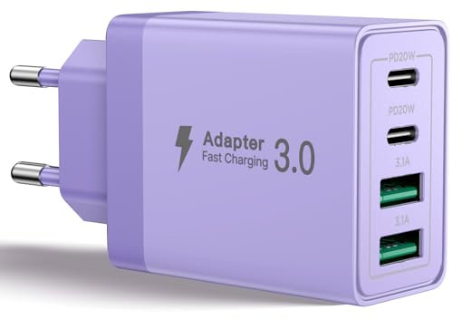 Aioneus Chargeur USB C, 40W 4 Port Prise USBC Chargeur Rapide iPhone, 3.1A PD+QC Type C Adaptateur Multi Secteur Chargeur pour iPhone16 15 14 13 12 11 Pro Max X XS XR 8 7 6S Plus Mini SE,iPad,Samsung