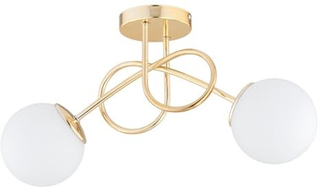 KAR LIGHTING Deckenleuchte 2-flammig Gold Glas klassische Deckenlampe E27 LED geeignet Wohnzimmerlampe Esszimmerlampe Schlafzimmerlampe Flurlampe höhenverstellbar zeitlos elegante Innenbeleuchtung