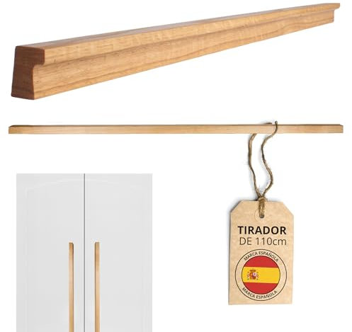 WOODENLAND TIRAWOODbyTWR ® Pomos y Tiradores de Madera para Armarios y Muebles - Tiradores Cocina y Dormitorio - Roble Barnizado con Tornillos Incluidos. MEDIDAS 200-1100 MM (1100 MM (PACK 2))