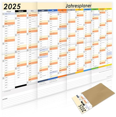 Din A1 Wandkalender für 2025, Jahresplaner, Planer, Kalender, Jahreskalender, (59,4 cm x 84,1 cm), bspw. für Büro, Arbeit, Schule,Monatsplaner, Familienkalender, gefaltet