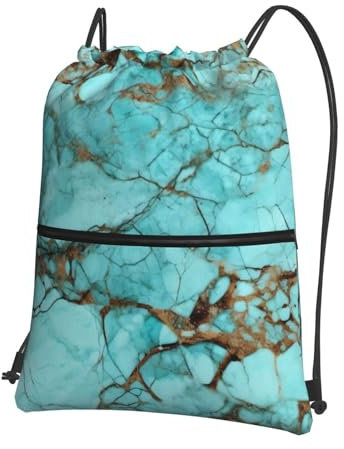 yomeeaaaa Rucksack mit Kordelzug, Turnbeutel, Kordelzug, Türkis, Marmor, Kordelzugbeutel für Reisen, Schwarz , One size