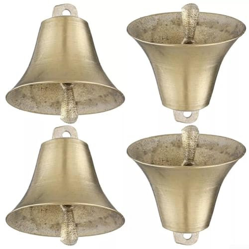 4 Stück Weidende Kuhglocken Langstreckenpferd Schaf Eisen Glocken Rinder Laute Bauernhof Weideglocke Gold Kleine Glocken Hängende Weideglocke für Handwerk