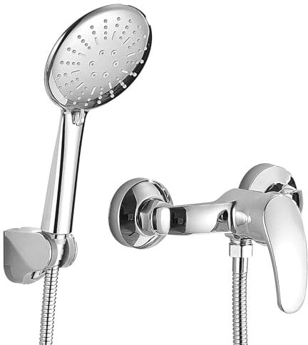 ALFKET Grifo Ducha con Transferencia con Alcachofa de Mano, Monomando Ducha con Cabezal Ducha con 3x Funciones, 150cm Manguer Universal G1/2, Ducha Baño de Pared para Baño Ducha Bañera, Cromo, Plata