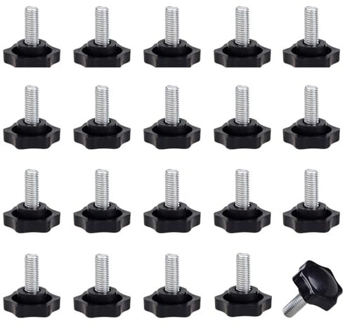 JINJUMEI Lot de 20 Bouton de Serrage M6 x 20MM Vis de Serrage Vis à Tête Étoilée, Vis à Oreilles Galvanisés, Étoile en Plastique Moletées Vis pour Instruments Mécaniques et Équipement Industriel