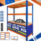 MASKO® Schwerlastregal Lagerregal Kellerregal 160x160x60cm, 1200kg belastbar 4 verstellbare Ablagen, MDF-Platten Regal aus Metall, Steckregal, Werkstattregal Stahlgestell Garage Werkbank Blau/Orange
