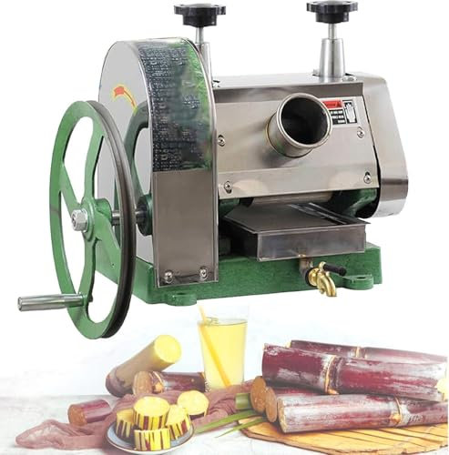 MAHWER Exprimidor Manual de caña de azúcar y Jengibre, Molino de caña de azúcar de Tres Rodillos de Acero Inoxidable, máquina exprimidora de Jugo de caña de azúcar con Grifo de manivela