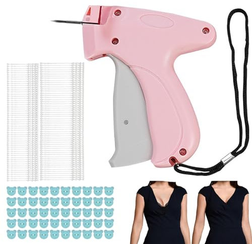 lomdung Schnelles Fixiergerät für Kleidung, Quick Clothing Fixer, Mini-Stichsäumpistole für Kleidung, Etikettierpistole, Quilthalter mit 50 Bärenknopf 660 Plastiknadel(Rosa)