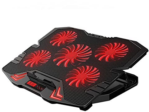 Laptop Cooling Pad Notebook Cooler for Desk and Lap Use Laptop Fan Stand 5 Adjustable Heights with 5 Quiet Fans and Phone Holder for 12-17 Inch Laptops (Color : Blue) (Red)