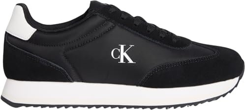 Calvin Klein Runner Sneaker Mujer Laceup de Piel, Negro (Black/Bright White), 38
