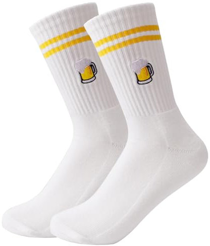 YANSYUN Bier Socken Bestickte Biersocken Atmungsaktive Sportsocken Tennissocken 36-42 Baumwollsocken Lustige Socken Geschenke für Bier Lese Camping Schlafen Angeln Lade Geschenke für Männer Frauen