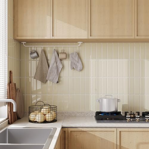 Yoillione Upgrade Dickere 3d Fliesenaufkleber Aufkleber für Bad Küche, Klebefliesen Vinyl Fliesen Selbstklebend Fliesenfolie, Weiß PVC Metro Fliesen Selbstklebend Fliesendekor 5 Blatt (5, Beige)