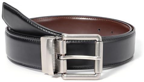 LEACOOLKEY Wendegürtel Ledergürtel Herrengürtel Arbeit Freizeitgürtel Two-in-One Gürtel mit Rotierte Schnalle Doppelseitiger Herrengürtel