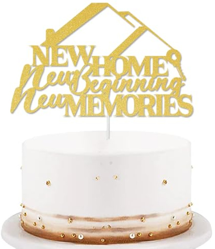 Home Sweet Kuchenaufsatz mit Goldglitzer „New Memories - Willkommende Kuchendekoration für Einweihungs- und Familienfeiern}