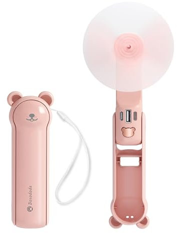 Dosododa Portable Handheld Fan, 3 in 1 Mini Personal Fan, 3 Speeds ，26 hours working time ， USB Rechargeable Small Pocket Fan with Power Bank, Flashlight, Gifts for Women Men Kids Outdoor(pink)