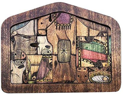 Design Krippe Holzspiel Kinder mit Puzzles aus gebranntem Holz für Puzzledekoration und Aufhänger Büro Organizer Holz Rund (Multicolor, One Size)