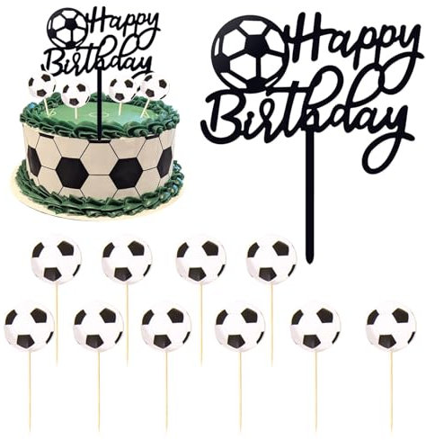 BelleVive 11-teiliger Fußball-Kuchenaufsatz, Happy Birthday Fußball, schwarz-weiße Party-Dekoration, Kuchenaufsätze für Jungen, Fußball-Geburtstagsdekorationen, Fußball-Kuchendekorationen