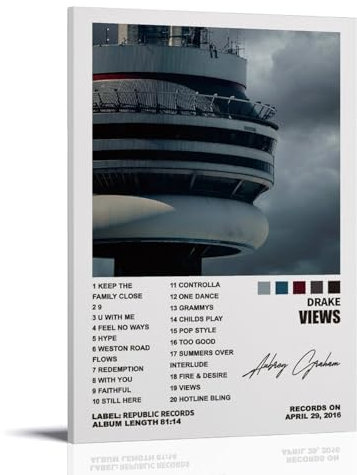 LRXDECOR Drake-Views Poster, Musikalbum-Cover, Leinwandposter, Pop-Star-Porträt, ästhetischer Wandkunstdruck für modernes Zuhause, Schlafzimmer, Dekoration, 60 x 90 cm Rahmen