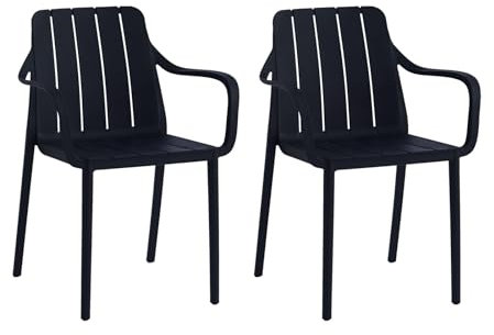 VORTIVO Gartenstühle 2er Set stapelbar - Hochwertige Outdoor-Stühle in Schwarz, wetterfest, UV-beständig, bis 200 kg – für Balkon, Terrasse & Esszimmer