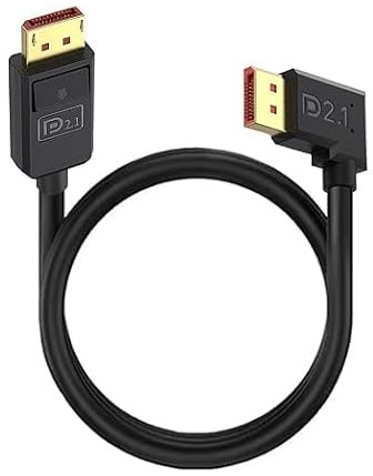 Duttek 90 Degree DisplayPort Cable 2.1 (0.5M)， Right Angle DP Male to DP Displayport Male Cable, 16K@30Hz, 8K@120Hz, 4K@240Hz, Support 52Gbps HDR, HDCP DSC 1.2a