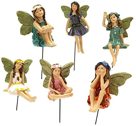 sporful 6 figuras de alas de mosca y duende de ángel, decoración de jardín al aire libre, adornos de resina