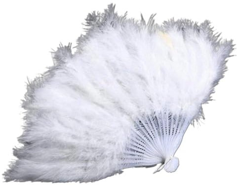 UZAMIRLEX Ostrich Feather Fans, WeddingChinese Dance Party(White)