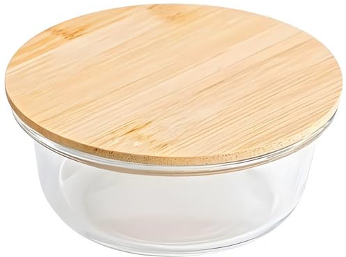 Food Storage Glass Bowl With Bamboo Lid, 420 Ml Trifle Bowl, Clear Glass, Microwave & Dishwasher Safe, Household