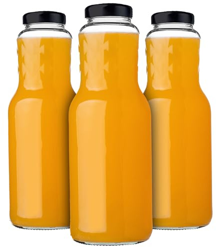 KADAX 3er Set Glasflaschen 1L mit Schraubverschluss Schwarz – Leere Milchflaschen Saftflaschen zum Befüllen für Saft, Milch, Smoothies & Sirup, Refillable Glass Bottles