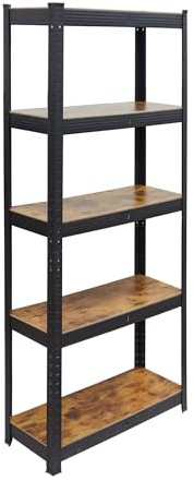 Relaxdays Étagère Lourde en Acier/MDF, 500 kg, 5 Niveaux, Aspect Bois, H 180 x L 60 x P 30 cm, Noir/Marron