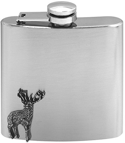 English Pewter Company 6oz Stainless Steel Hip Flask with Pewter Stag [CS236]