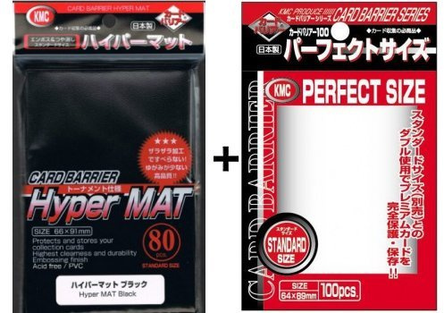 KMC 80 Hyper Mat Black + 100 Perfect Size Sleeves - Standard Kartenhüllen - 3 x 4 - 63.5 x 88