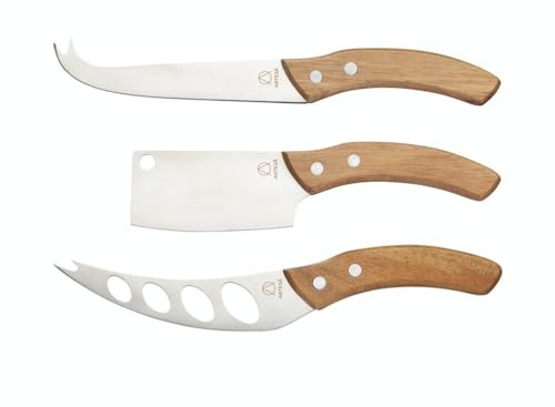 Artesa Juego de Cuchillos para Queso, Cubiertos de Acero Inoxidable, 1 Juego de 3 Cuchillos para Queso, Cuchillo para Queso Duro, Queso Blando y Queso Frágil en Caja de Regalo