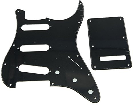 KAISH Schlagbrett im ST/Stratocaster-Stil, 11 Löcher, SSS Pickguard mit ST-Rückplatte, Tremolo-Trem-Abdeckung für USA/Mexiko-Stratocaster/Stratocaster, schwarz, 1-lagig