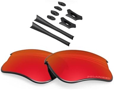BlazerBuck Anti-Salt Polarized Replacement Lenses & Sock Kit for Oakley Flak Jacket XLJ - Fire Red