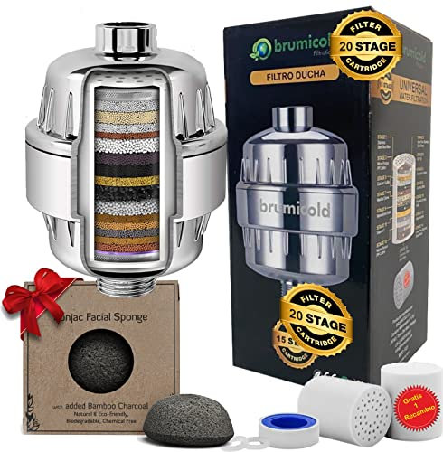 BRUMICOLD filtro ducha RF-01 20 etapas ablanda agua, vitamina C, protege la piel y pelo, reduce inscruptaciones,