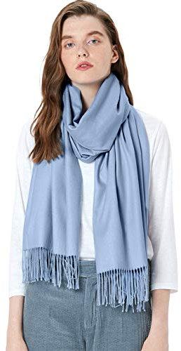 MaaMgic Schal Damen Warm Winter Herbst unifarben Baumwolle mit quasten/fransen, 40+ Farben Einfarbig & Kariert Pashmina xl Stola Schals MEHRWEG,Himmel Blau