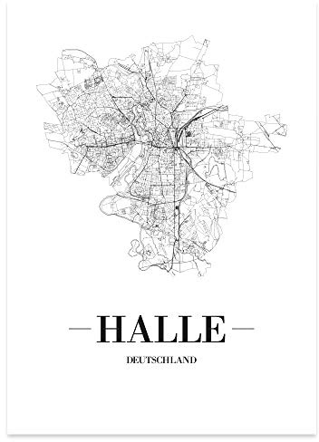 JUNIWORDS Stadtposter - Wähle Deine Stadt - Halle - 21 x 30 cm Poster - Schrift A - Weiß