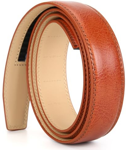 Nelbons Herren Gürtel Ratsche Automatik Gürtel für Männer 35mm Breit Ledergürtel, Ohne Schnalle (Rot Braun N6, Länge 130cm Geeignet für 30-43 taille)…