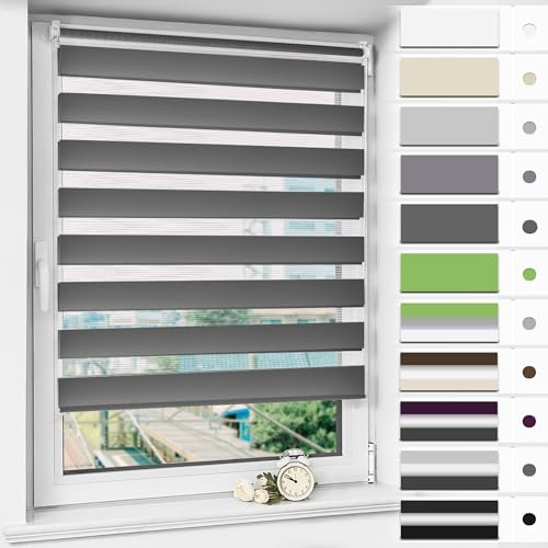 Magiea Doppelrollo Klemmfix ohne Bohren & mit Bohren, Anthrazit 65x120cm (BxH) Duo Rollo, Klemmrollo lichtdurchlässig und Blickdicht, Fensterrollo Sonnenschutzrollo für Fenster & Tür