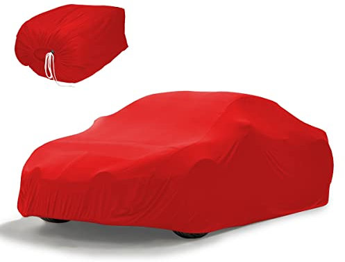 ECD Germany Autoabdeckung Indoor | XL 533x178x119 cm | Stretch Soft Satin | Rot | atmungsaktiv | Staub- und Schmutzabweisend | Abdeckplane Autoplane Autogarage Ganzgarage Schutzdecke Schutzhülle
