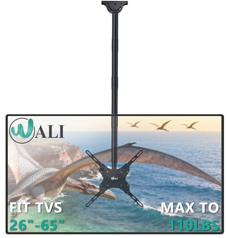 WALI Long Arm TV Ceiling Mount for 26 to 65 Inch (CM2665XL), Black | Fits Most LED, LCD, OLED and Plasma Flat Screen Display, up to 50 kg, Height Extension, Mounting Holes up to 400x400mm