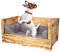 Truhenking Tolles Hundebett aus Holz mit Polsterung Holzkiste mit besonderer Holzmaserung und großem Einstieg| Neu | 90x57x45cm | Hundebett mit dickem & warmen Polster
