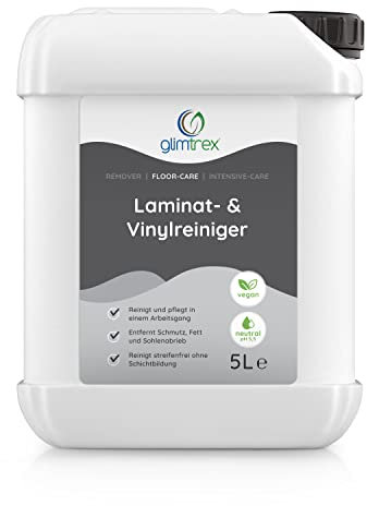 glimtrex Laminatreiniger und Vinylboden Reiniger (5,0l) - reinigt und pflegt mit 2-in-1 Funktion - der Reiniger der Profis auch anwendbar als PVC Reiniger, PU Reiniger und Linoleum Reiniger