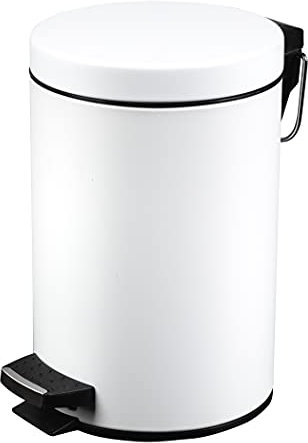 Metlex Abfalleimer, Kosmetikeimer mit Deckel 12 Liter, Ø 20x H29 cm, Metall Mülleimer, mit herausnehmbarem Innenbehälter für Abfälle, Trittmechanik, für den Innenbereich. Weiß.