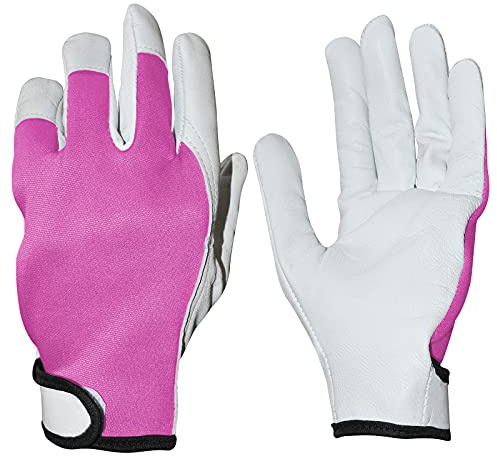 Damen-/Herren-Leder-Gartenhandschuhe, dornensicher, rutschfest, Größe L, Pink