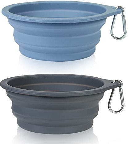 SLSON 2 Pack Dog Collapsible Bowl Large Portable Dog Bowl Pet Feeding Bowl Dog Food Water Bowl Pet Travel Bowl with Carabiner for Pet Indoor and Outdoor Activity (Gray + Taro Purple)