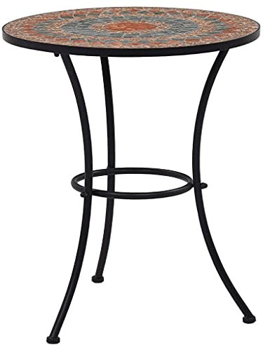KTHLBRH (Blitzlie ferung) Mosaik Bistrotisch Cafetisch Gartentisch Bartisch Garten Tisch Beistelltisch Loungetisch für Garten, Terrasse und Balkon Mosaik-Bistrotisch Orange/Grau 60 cm Keramik
