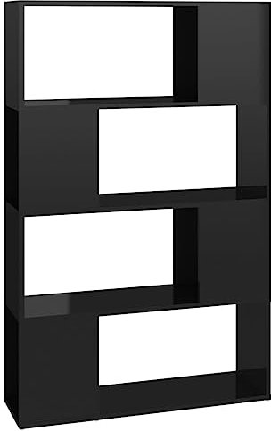 vidaXL Bücherregal Raumteiler mit 4 Fächern Standregal Aktenregal Raumtrenner Regal Wandregal Aufbewahrung Dekoregal Hochglanz-Schwarz 80x24x124,5cm