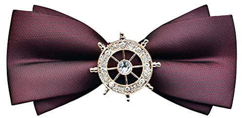 WANYING Herren Vorgebundene Fliegen Schleife Batwing Bowtie mit Hakenverschluß Verstellbar 12×6cm - Deko mit Steuerruder Bordeaux