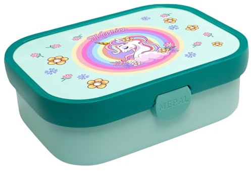 Ferocity Personalisierte Brotdose mit Namen Große und praktische Brotdose für Kinder Wunderschöne Lunchbox für Mädchen und Jungen mit verschiedenen Motiven Einhorn [087]