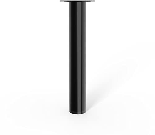 LouMaxx Pieds de Table Ronds en métal - Pieds tubulaires en Acier Ø 30 mm x 200 mm avec vis - Noirs avec Plaque à Visser - Pieds de Table de qualité supérieure pour Meubles - Lot de 4 en Noir